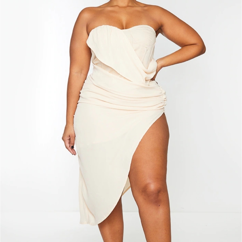 PLT Chiffon drape bodycon dress